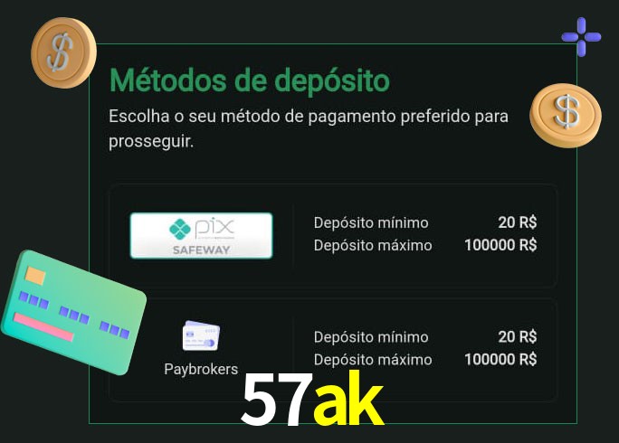 O cassino 57ak oferece uma grande variedade de métodos de pagamento